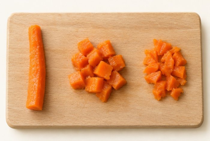 Carota tagliata in tre modi
